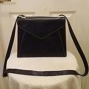 Vintage Salvatore Ferragamo, Black Leather Crossbody Bag With Bottom Feet.